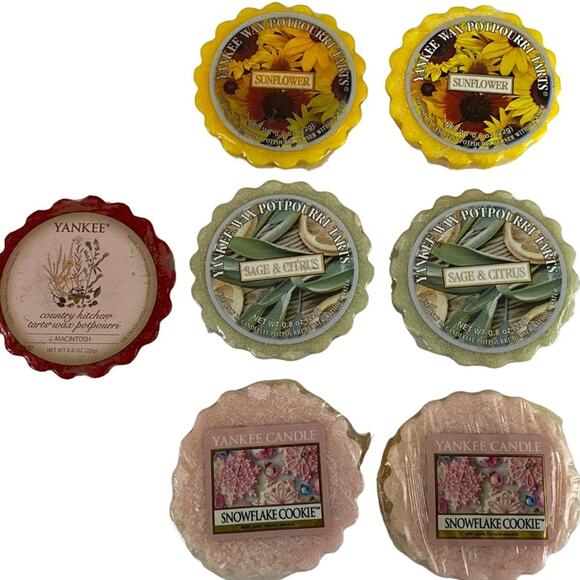 7 Yankee Candle Wax Tart Melts Sunflower Sage Snowflake Cookie Retired SEALED - Picture 1 of 12